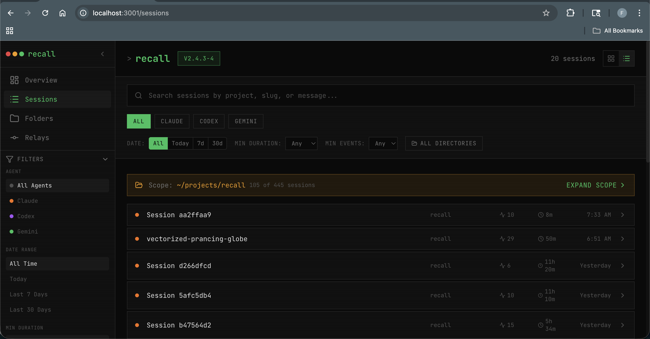 Session library with multi-agent filtering